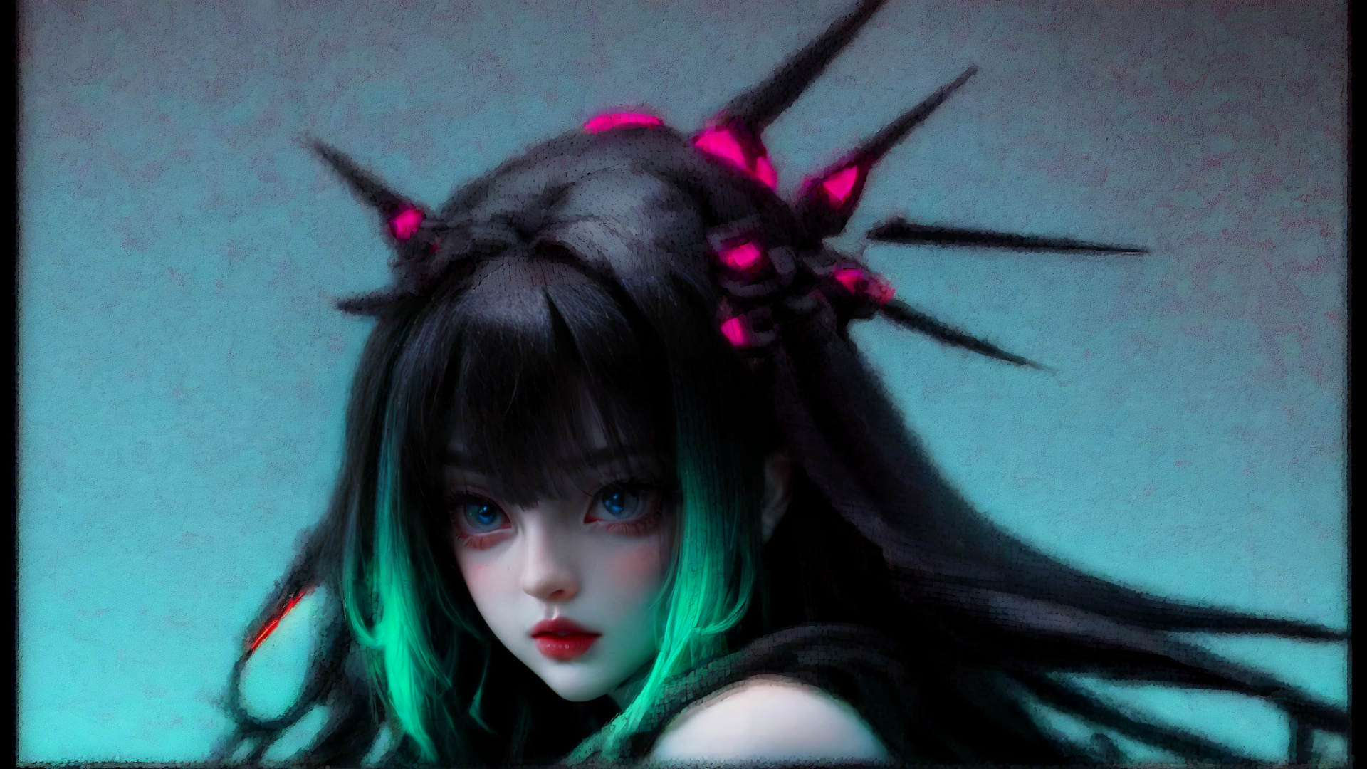 AI generated wallpaper featuring cyberpunk girl, neon hair