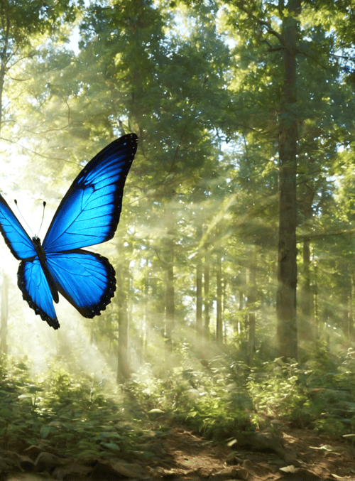 butterfly, forest, sunlight