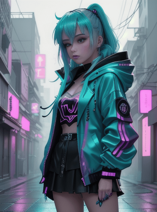 anime girl, street, neon