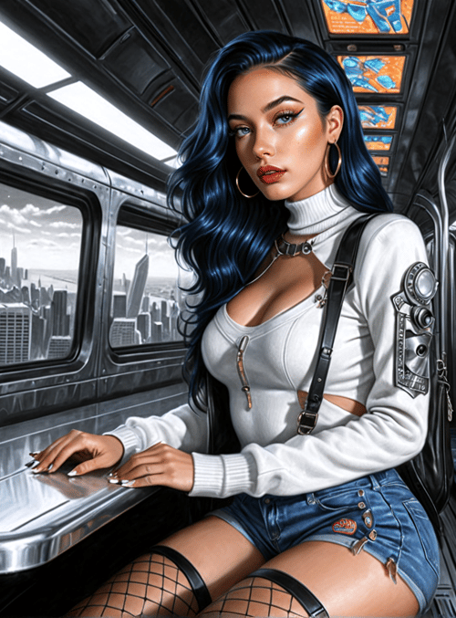 woman, subway, city, train, shorts, jeans, hairs