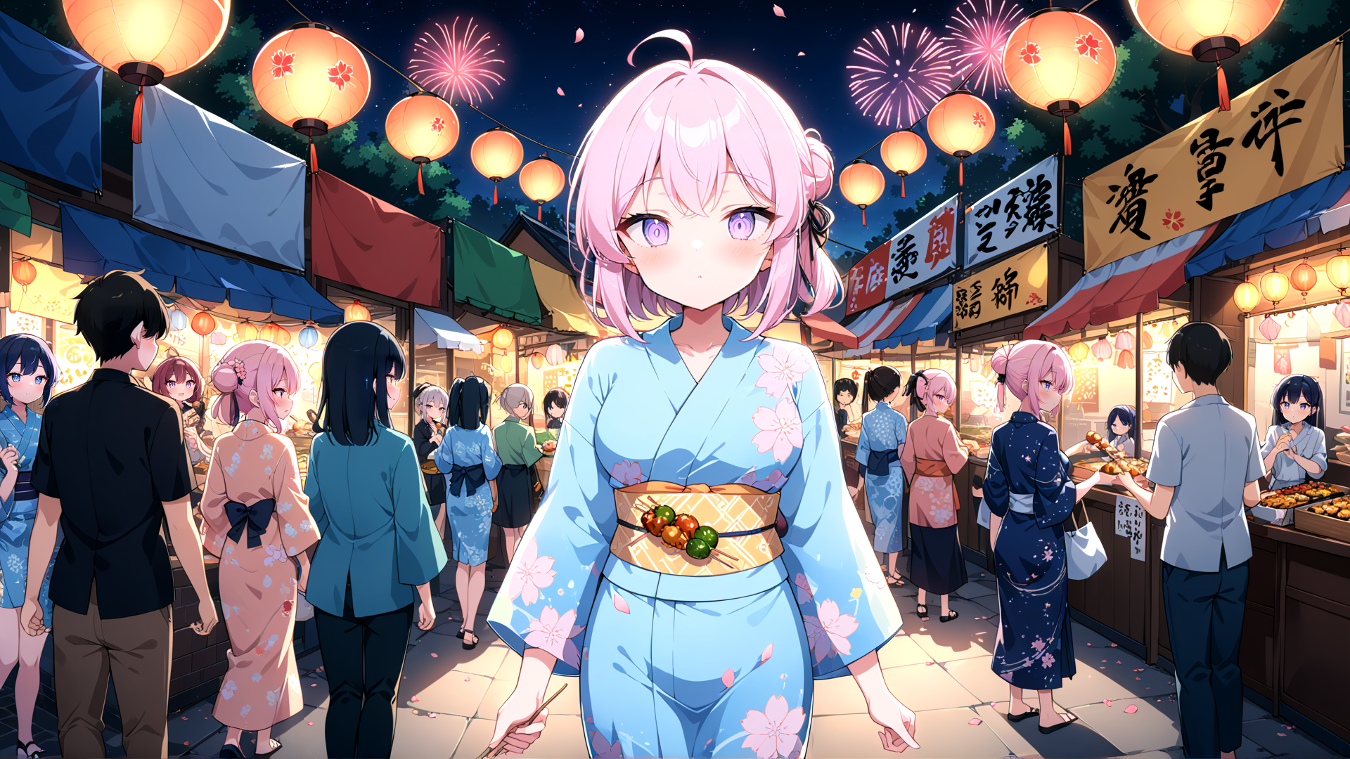 AI generated wallpaper featuring girl, festival, market