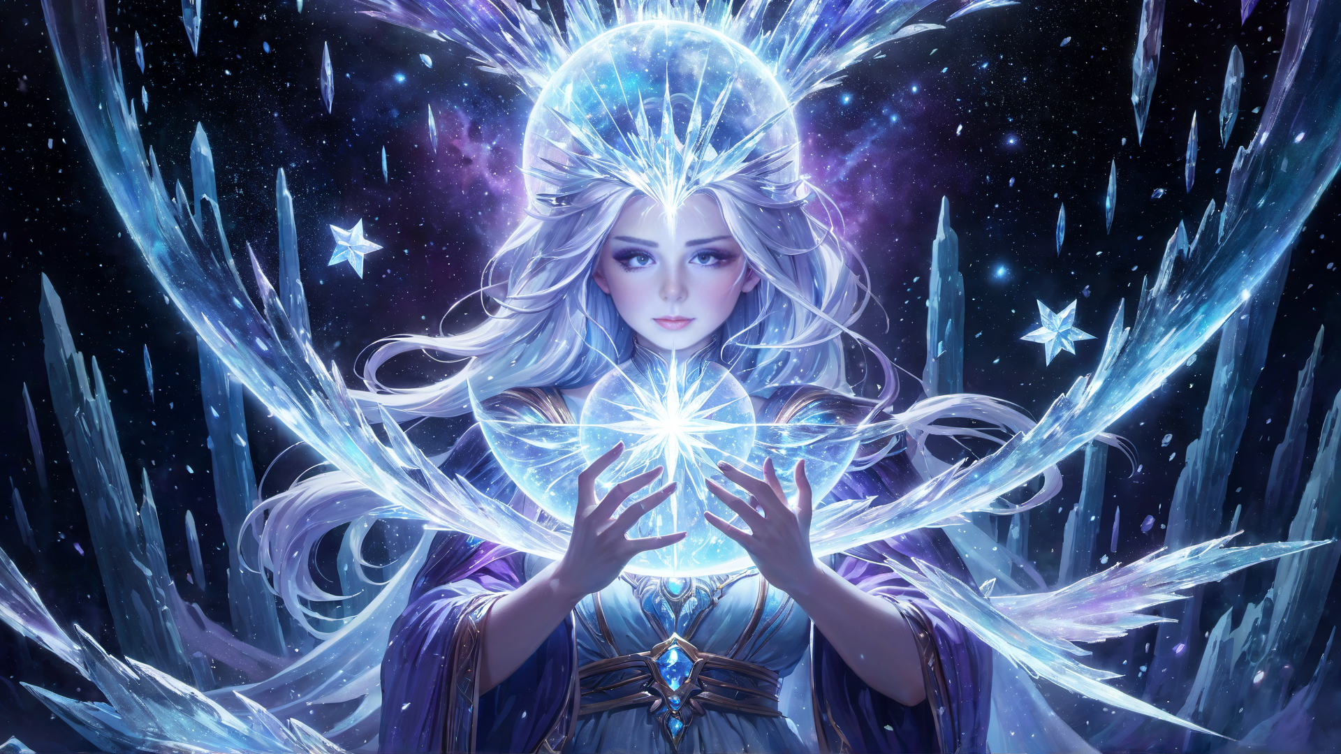 AI generated wallpaper featuring goddess, crystal, astral