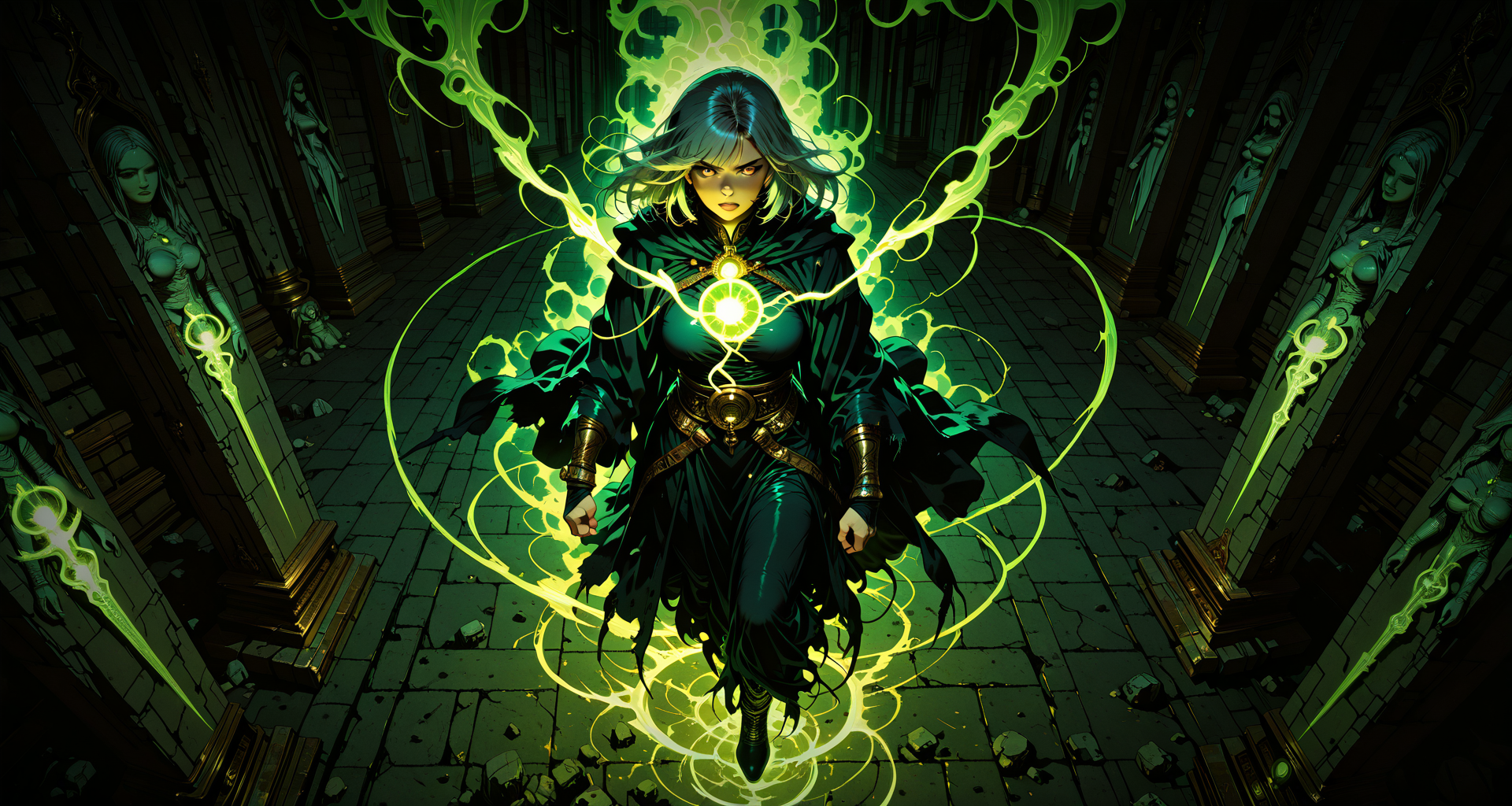 AI generated wallpaper featuring mage, woman, ancient
