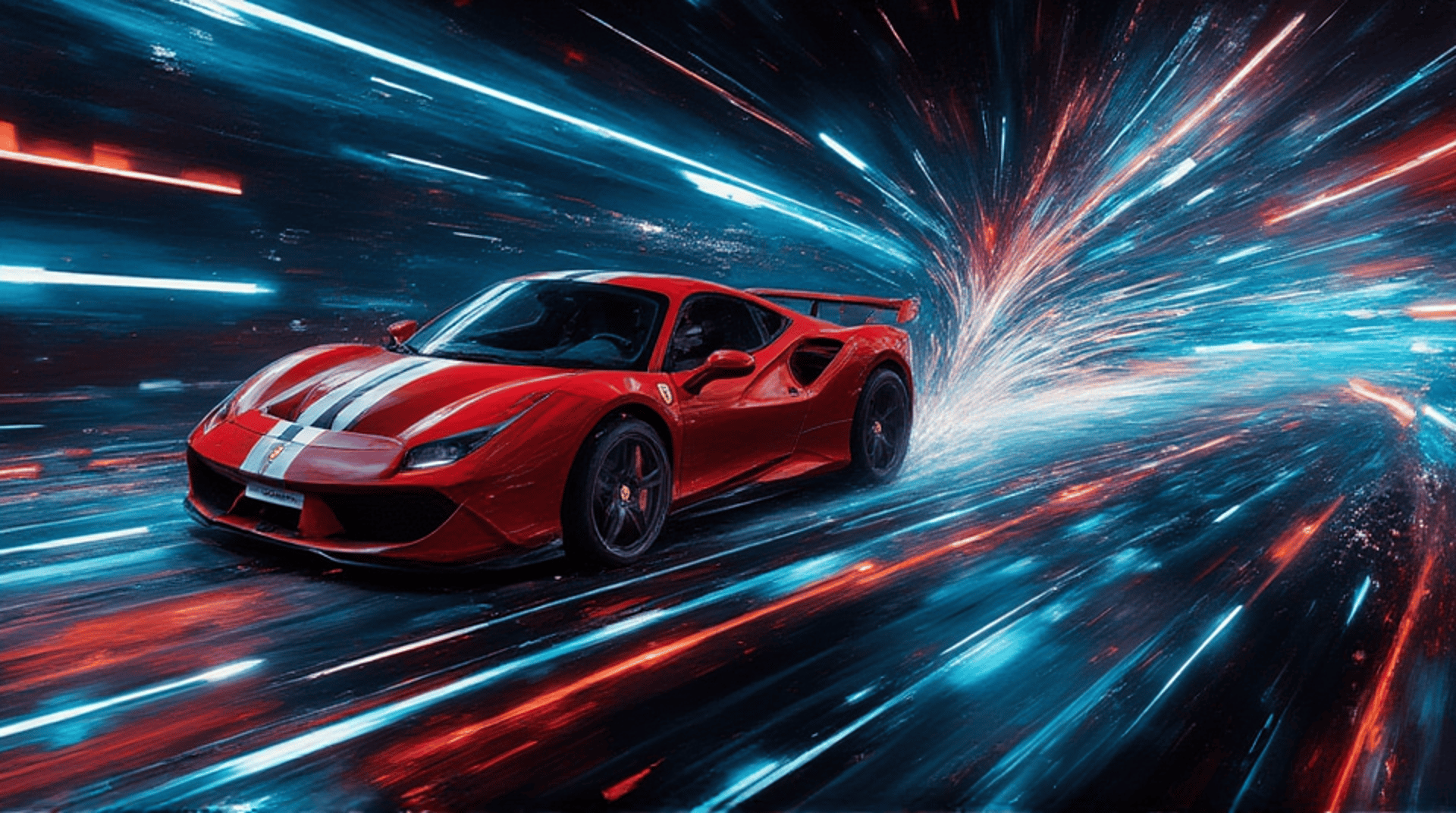 AI generated wallpaper featuring sports car, ferrari, speed, race, motion, car, vehicle, track, automotive, luxury