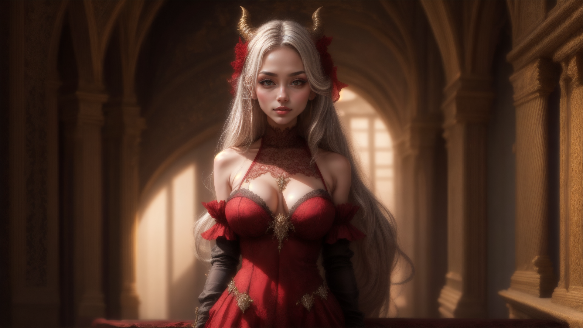 AI generated wallpaper featuring woman, devil, angel