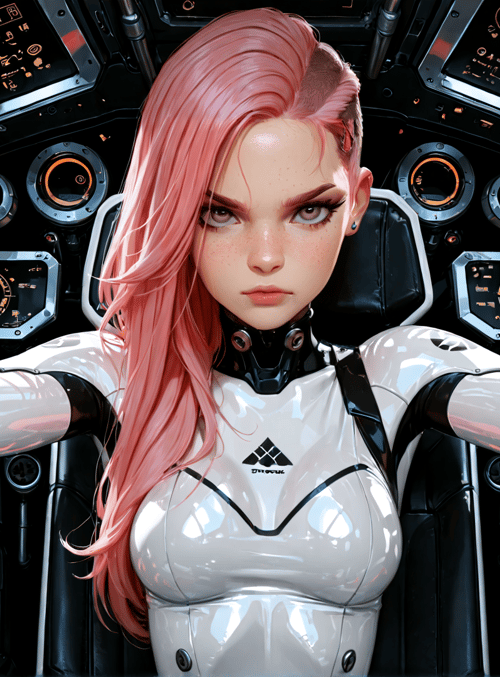 woman, pilot, spaceship, cockpit, robotic suit