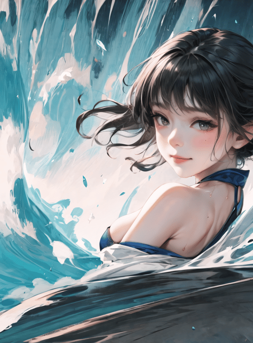girl, wave, water