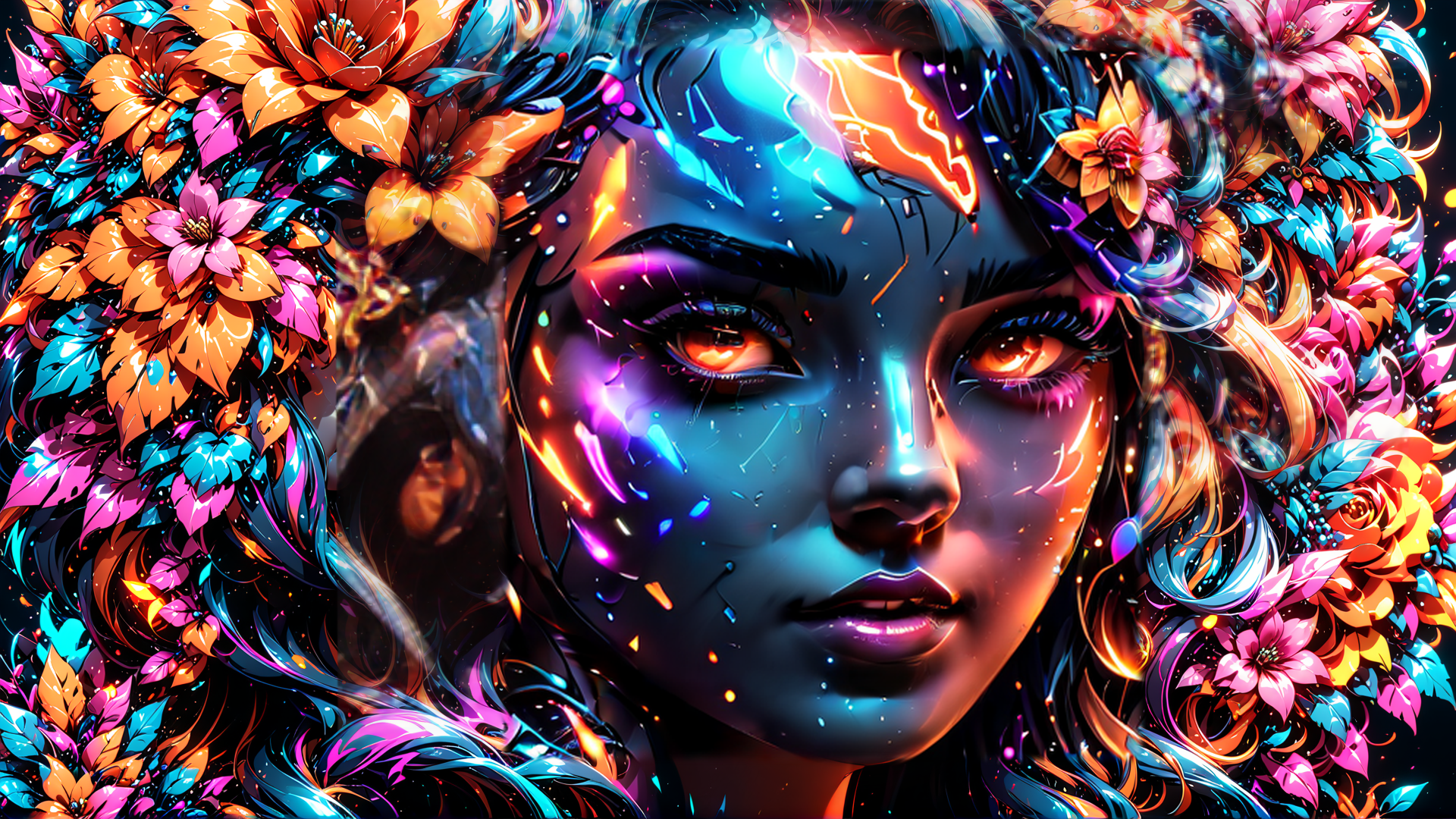 AI generated wallpaper featuring woman, flowers, light