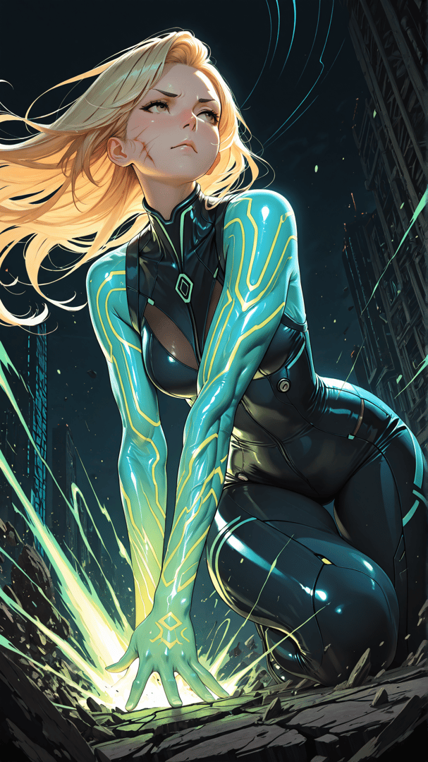 AI generated wallpaper featuring woman, cyborg, superhero