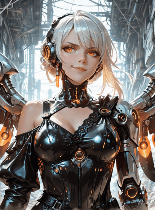 cyborg, angel wings, mechanical, female, robot, headset, goggles, sleek, armor, wings