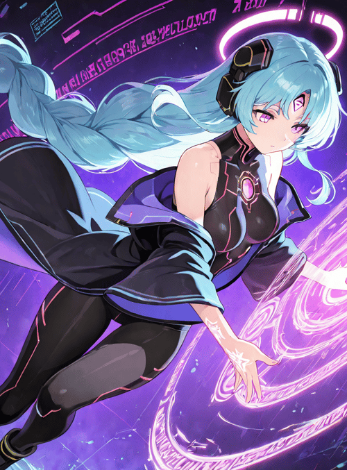 anime girl, cyberpunk, magic circle