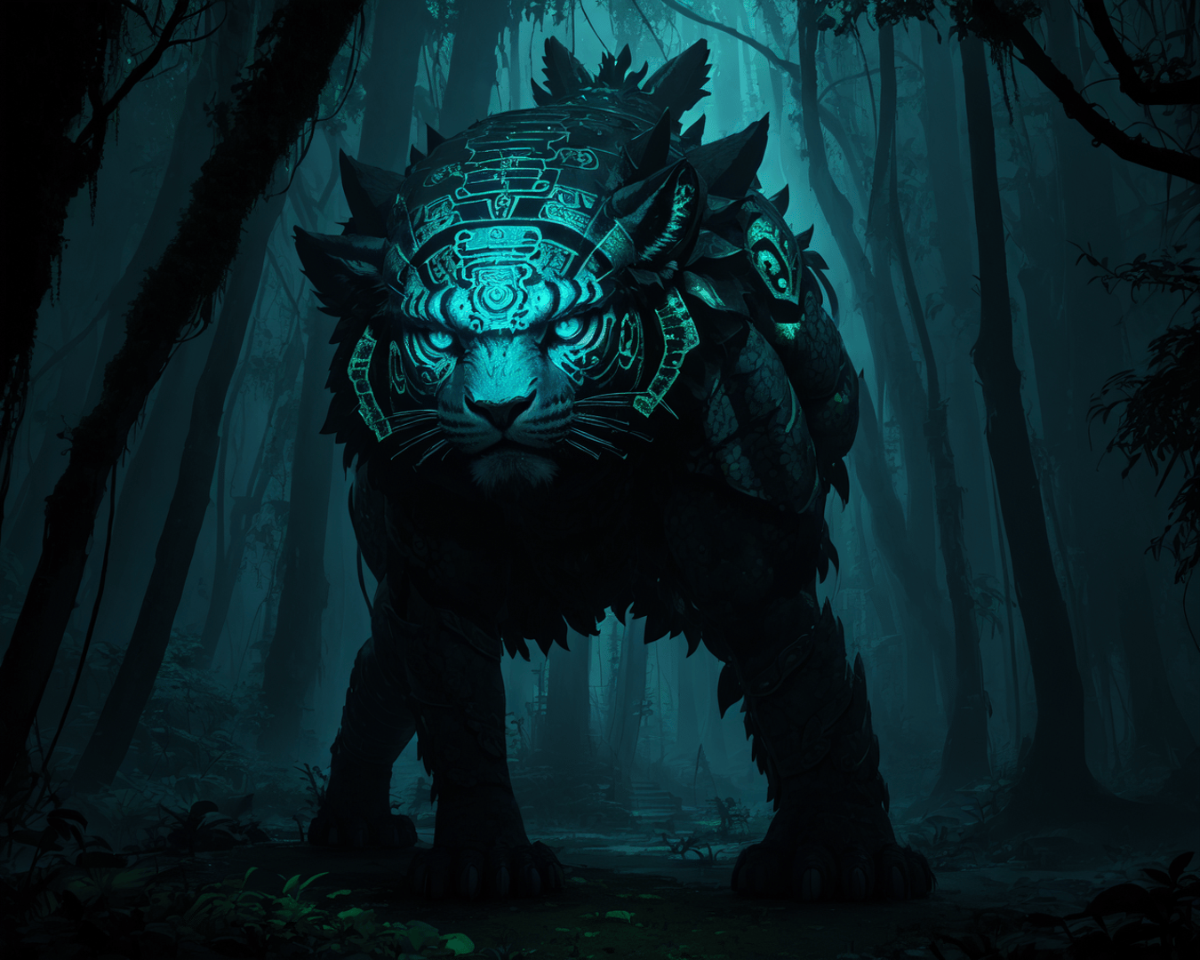 AI generated wallpaper featuring tiger, cybernetic, monster