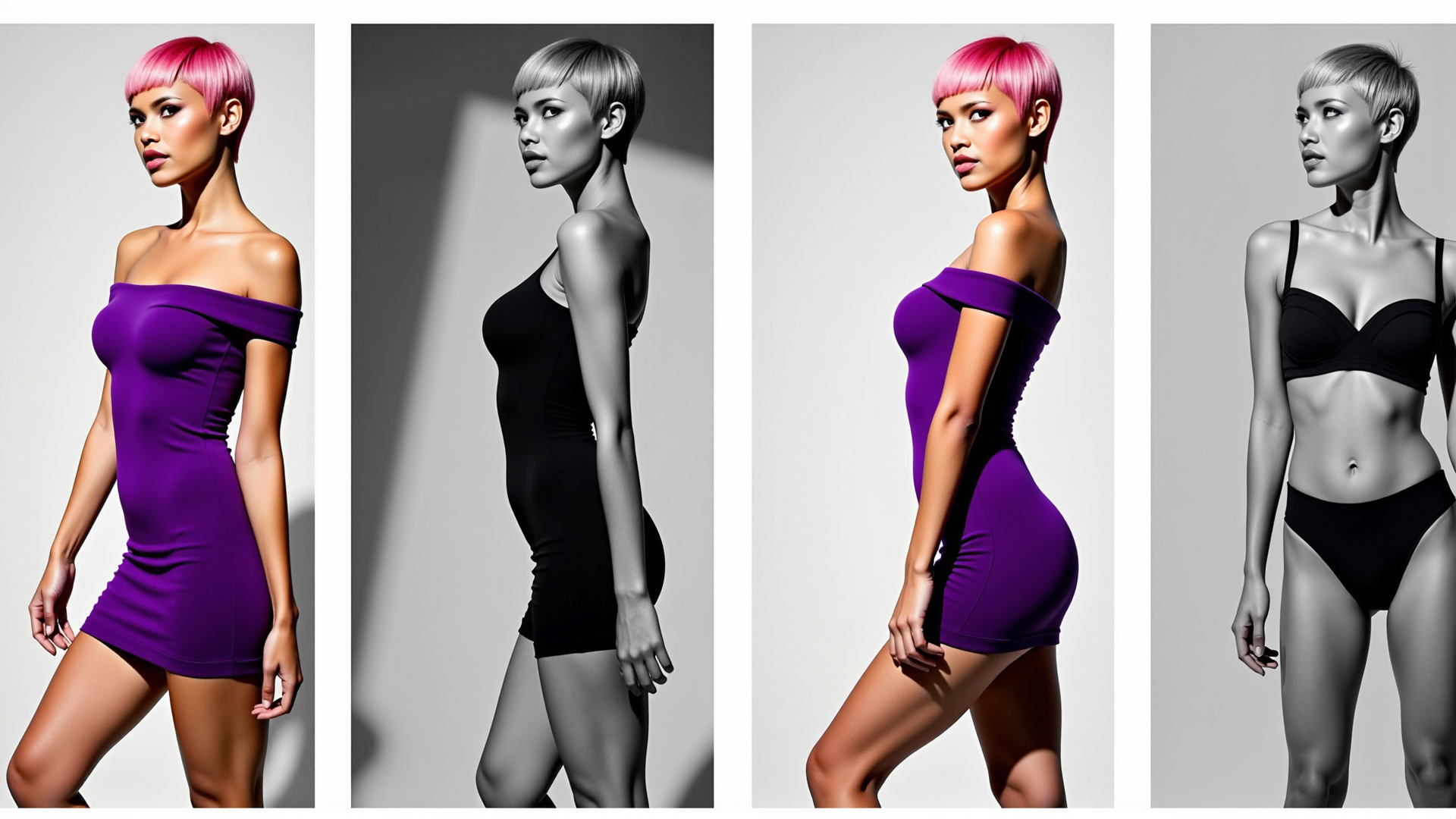AI generated wallpaper featuring woman, model, dress, lingerie, short hair, pose