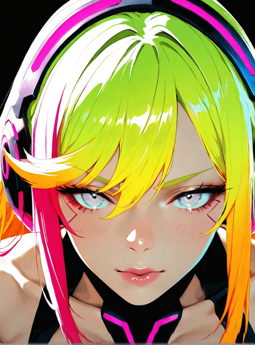 cyberpunk, girl, headphones, hair, cityscape