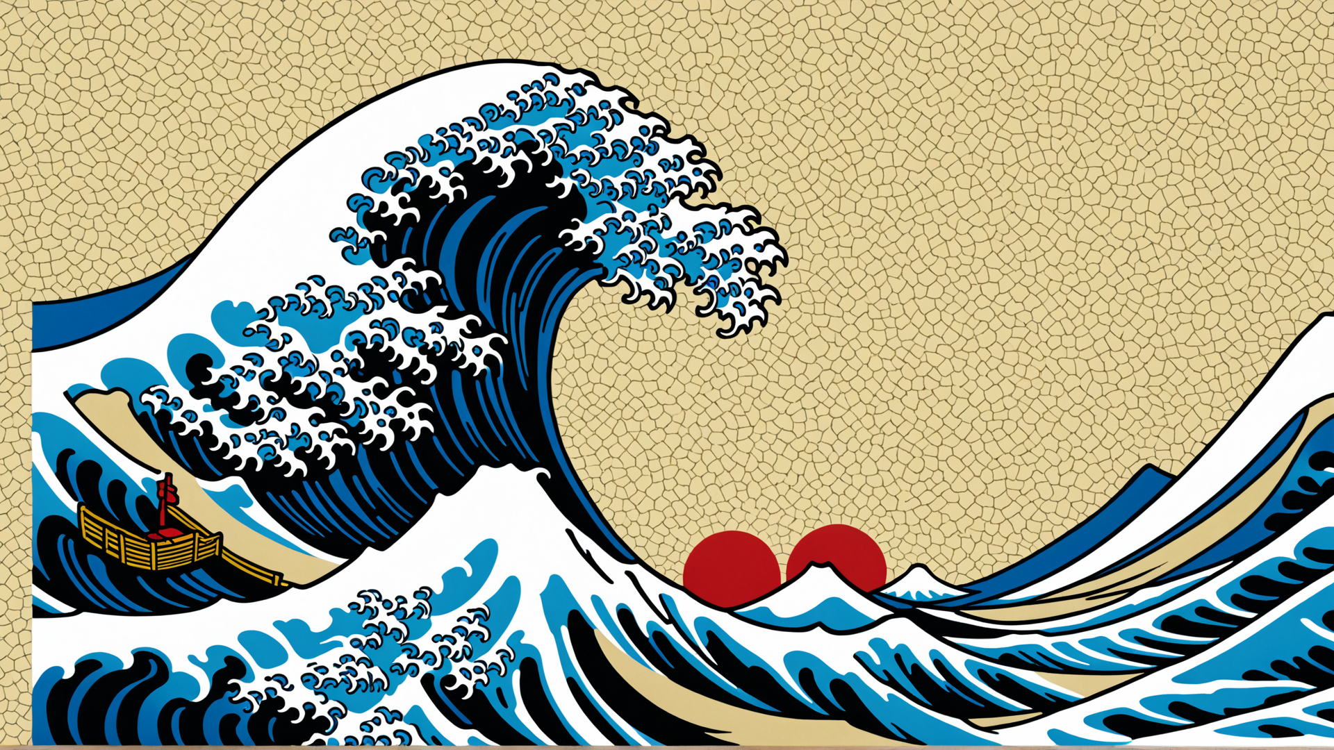 AI generated wallpaper featuring wave, boat, sunset