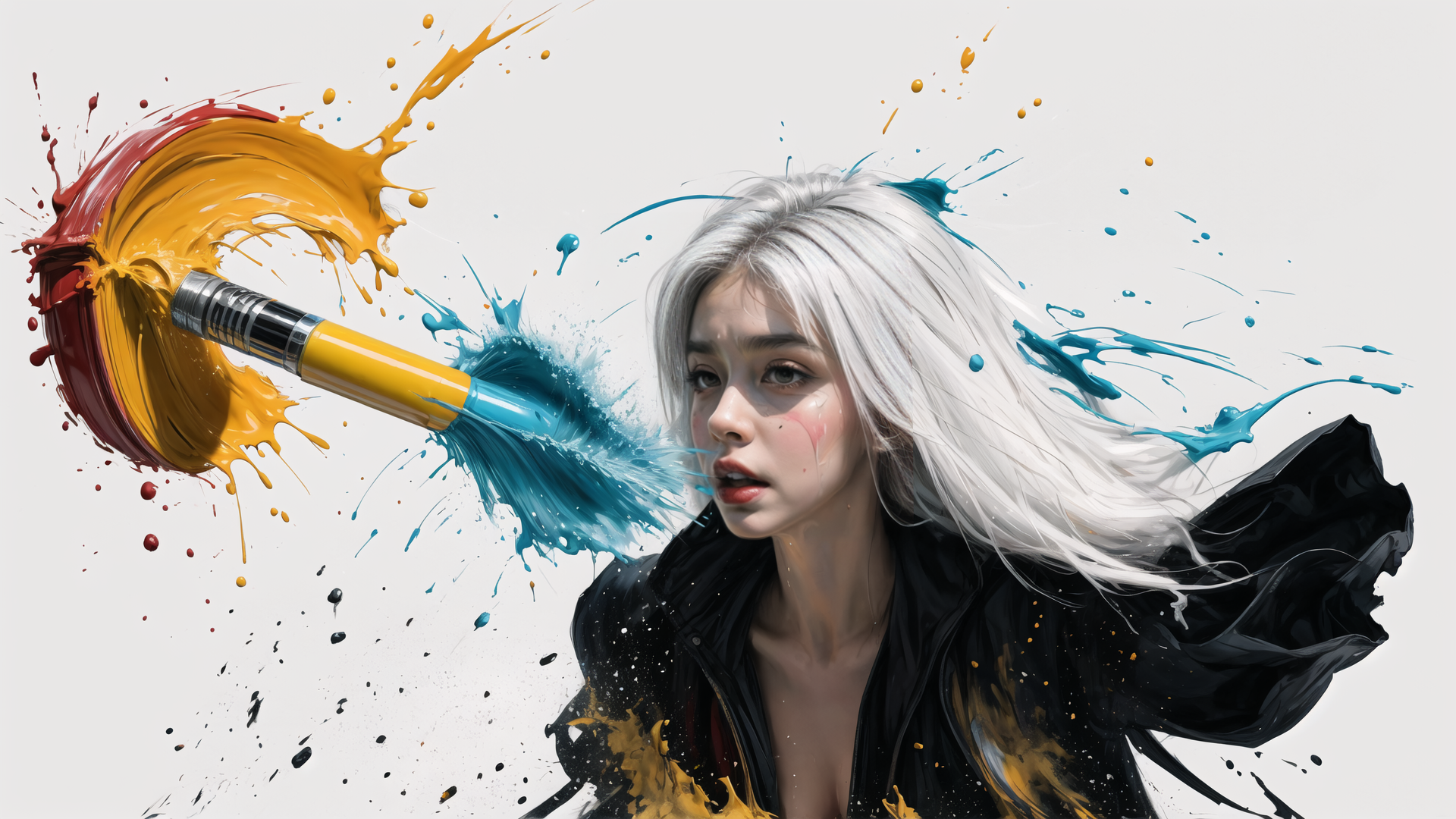 AI generated wallpaper featuring woman, paintbrush, splatter