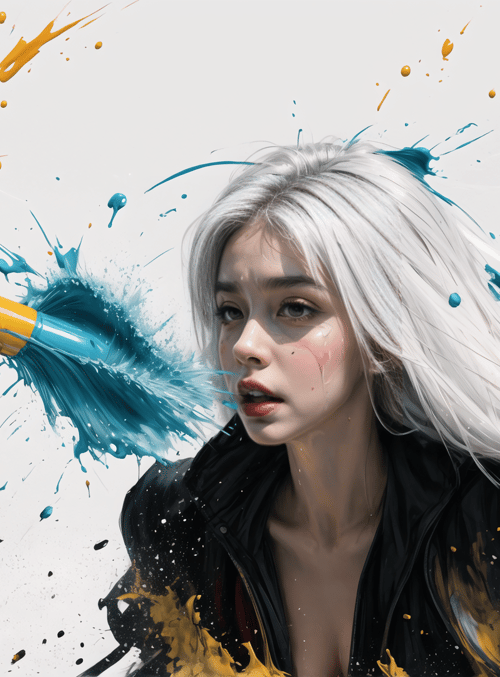 woman, paintbrush, splatter