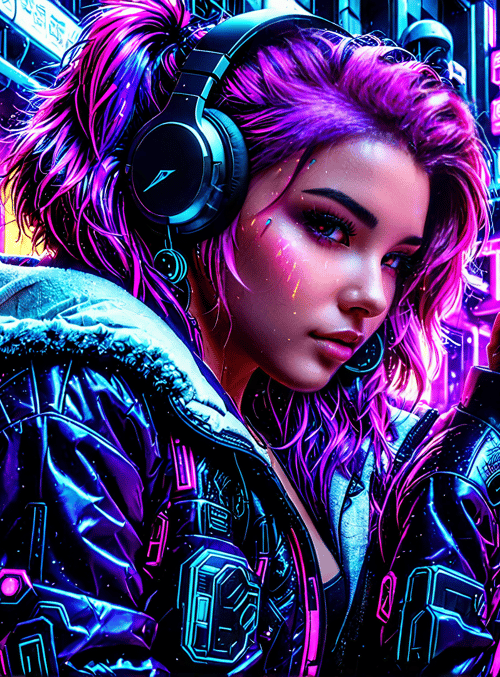 woman, cyberpunk, headphones