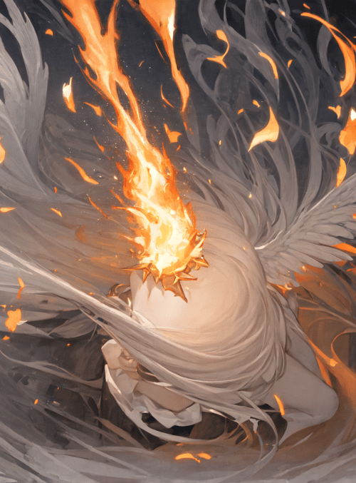 angel, fire, feathers