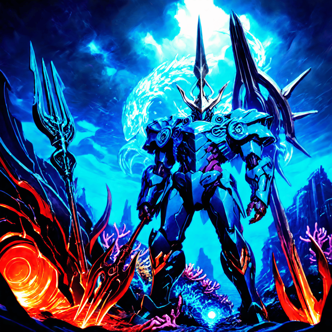 AI generated wallpaper featuring robot, armor, spear