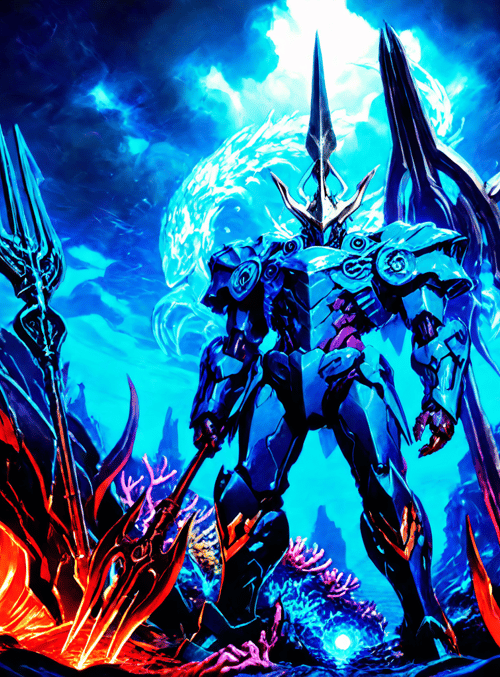 robot, armor, spear