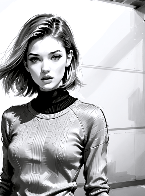 woman, sweater, hair, building, elevator
