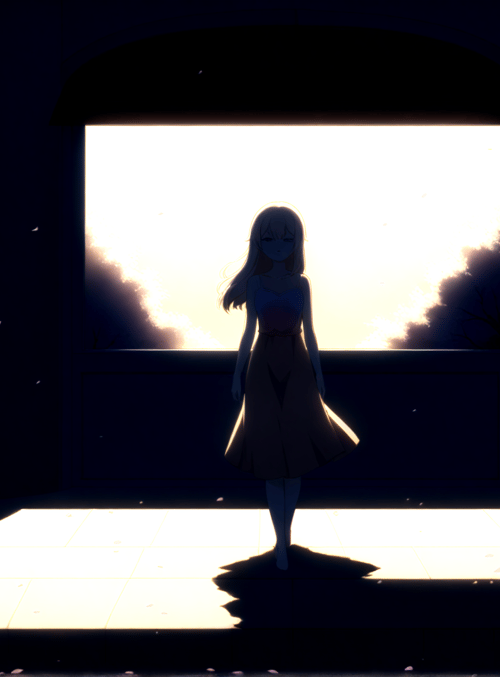 girl, window, sunset