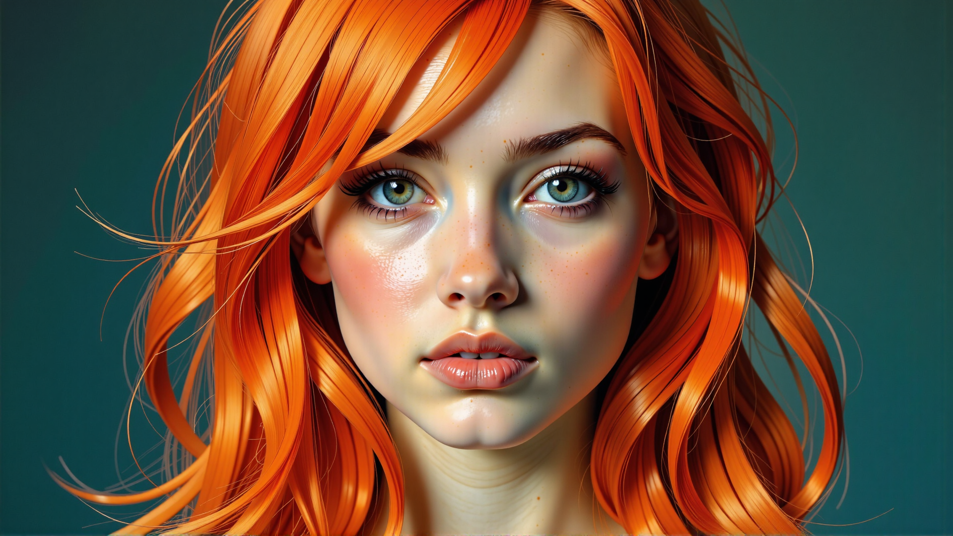 AI generated wallpaper featuring woman, hair, face