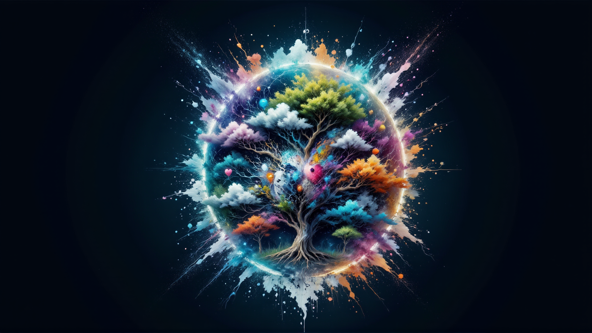 AI generated wallpaper featuring tree, planet, art, nature, cosmos