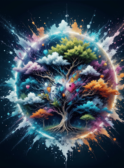 tree, planet, art, nature, cosmos