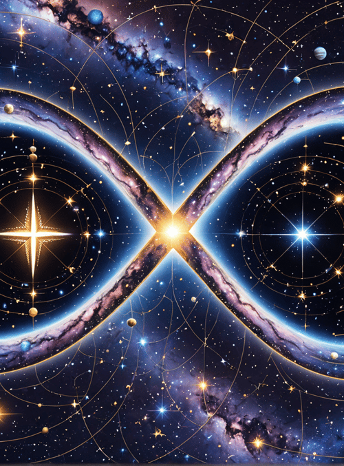 infinity symbol, galaxy, stars