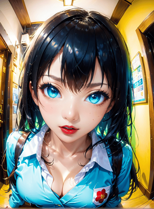 anime girl, hospital, corridor, door, uniform