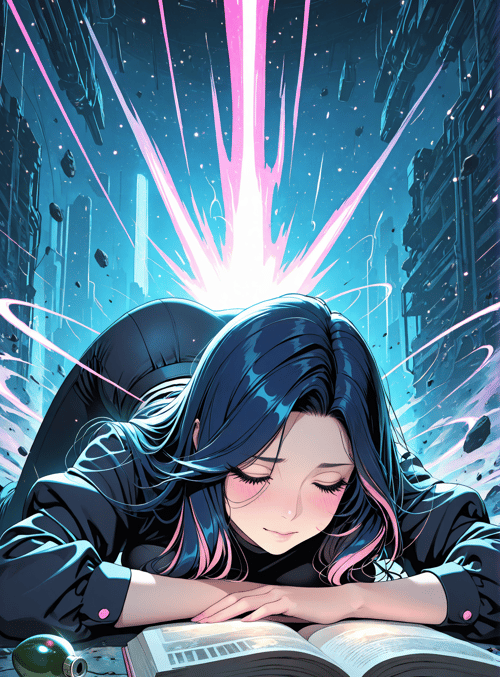 woman, book, city, light, buildings