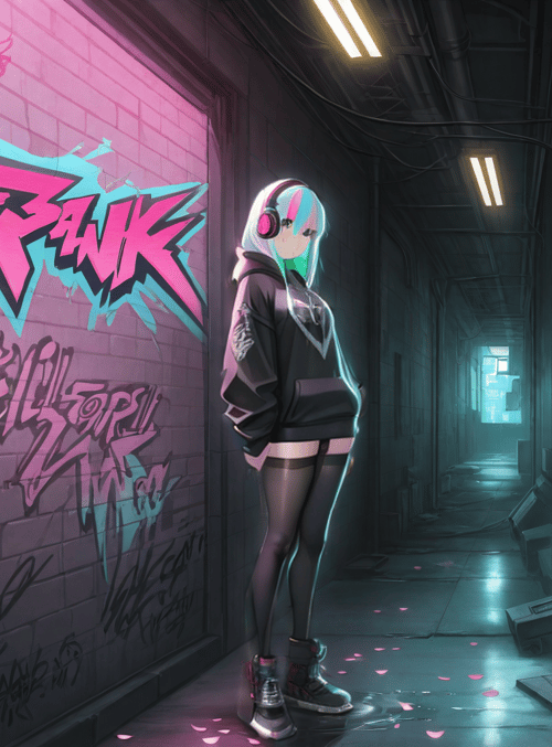girl, graffiti, corridor