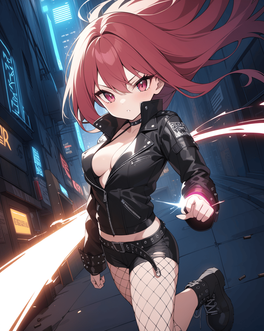 AI generated wallpaper featuring anime girl, cyberpunk, neon