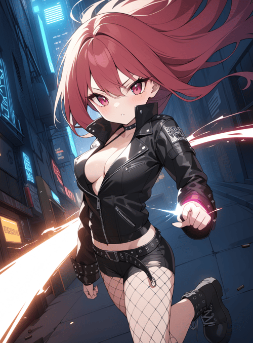 anime girl, cyberpunk, neon