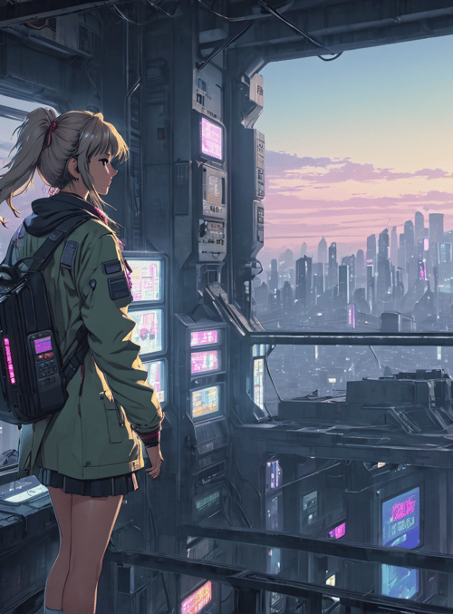 girl, cityscape, future