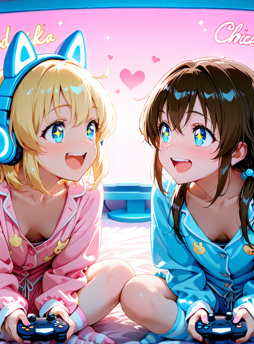 girls, pajamas, gaming