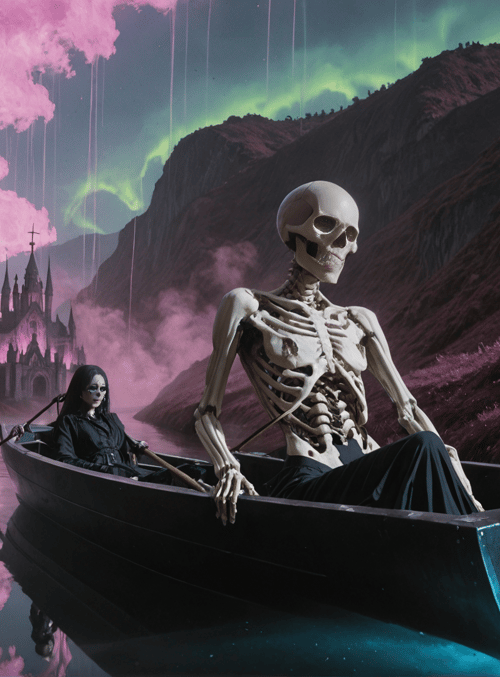 skeleton, woman, boat