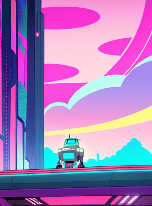 robot, cityscape, sky