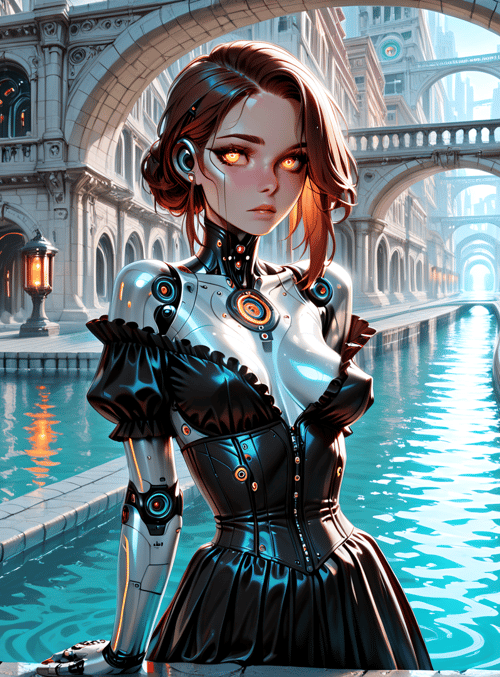 cyborg, woman, canyon, lantern, arch