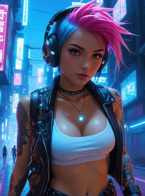 woman, cyberpunk, street