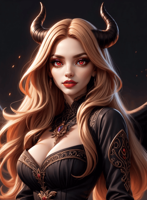 demon, winged, horned, woman, angel, fire