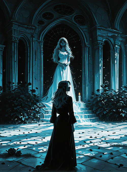 woman, candle, roses, church, dress, cathedral, stone, arch, fountain