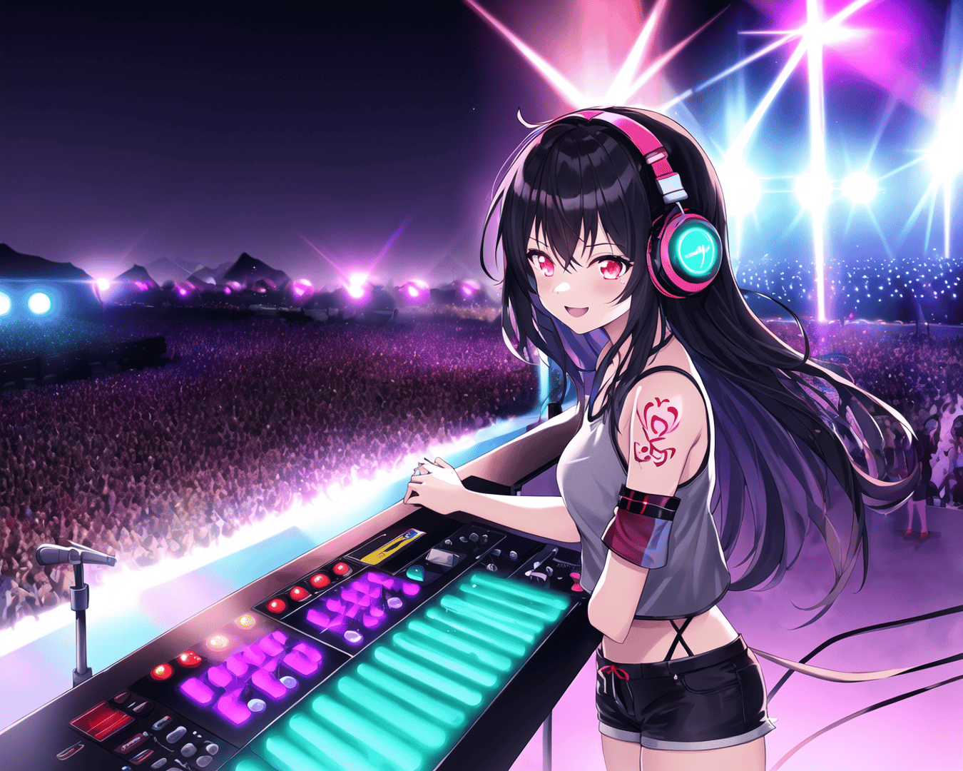 AI generated wallpaper featuring anime girl, dj, concert