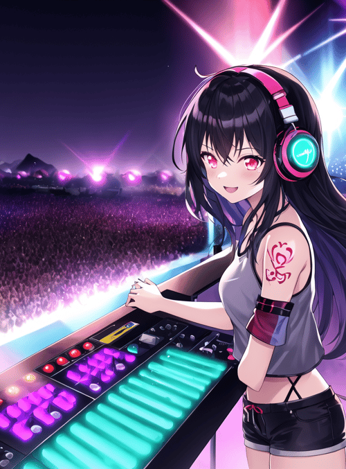 anime girl, dj, concert