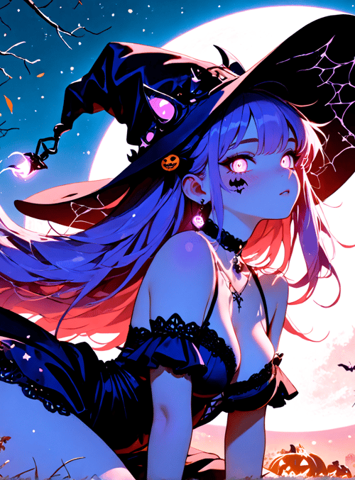witch, pumpkin, bat, moon, tree, halloween