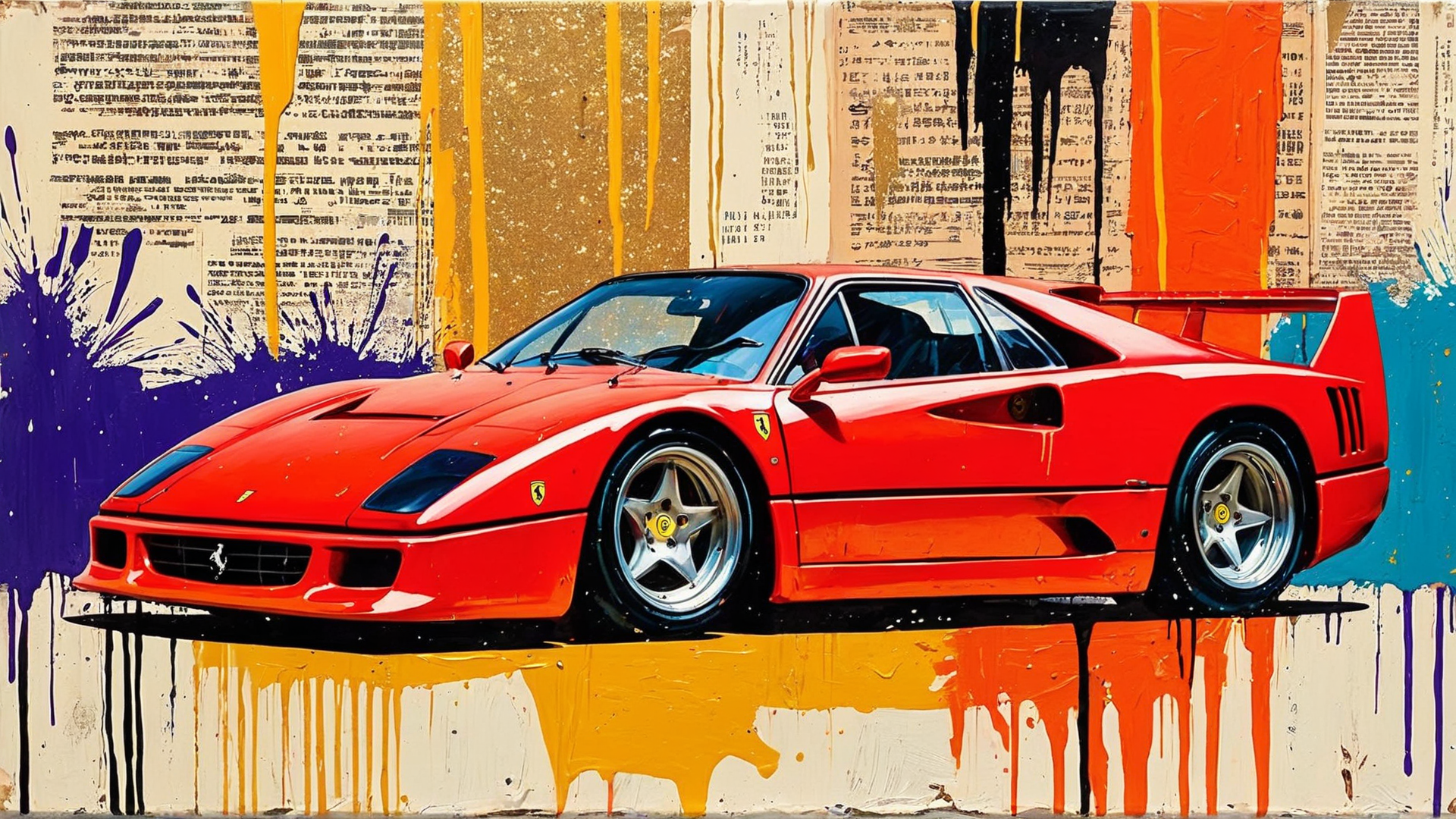 AI generated wallpaper featuring Ferrari, car, painting, art, wallpaper