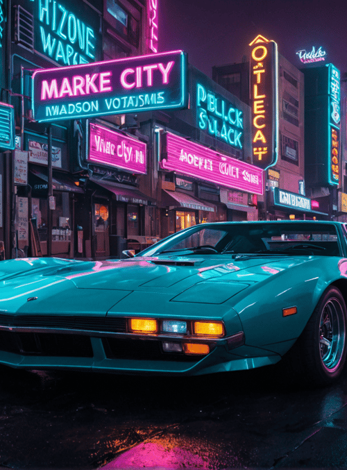 car, neon, city