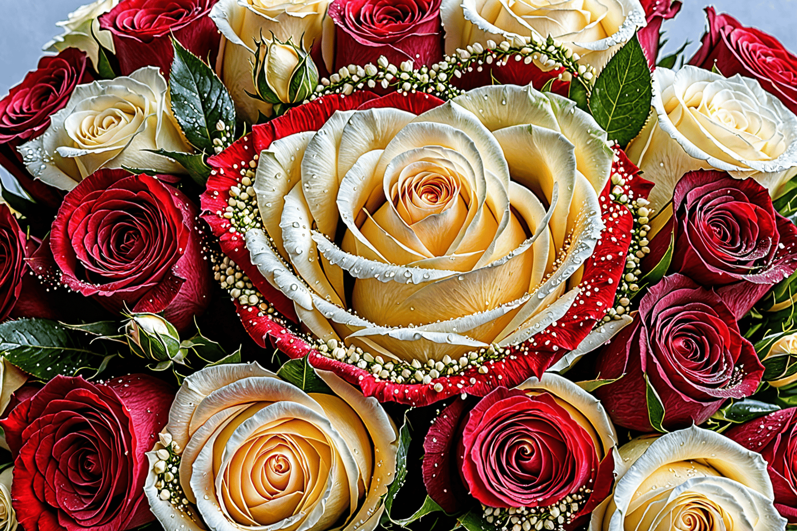 AI generated wallpaper featuring roses, bouquet, flowers